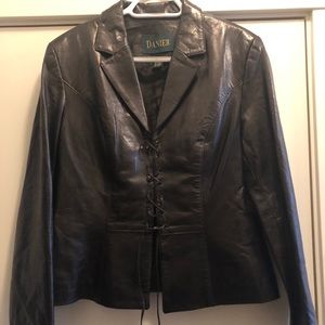 Danier black leather tie up jacket